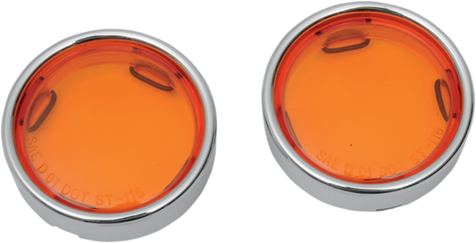 Amber lens with chrome bezel for Deuce-style turn signals by DRAG SPECIALTIES, compatible with Deuce motorcycle signals.
