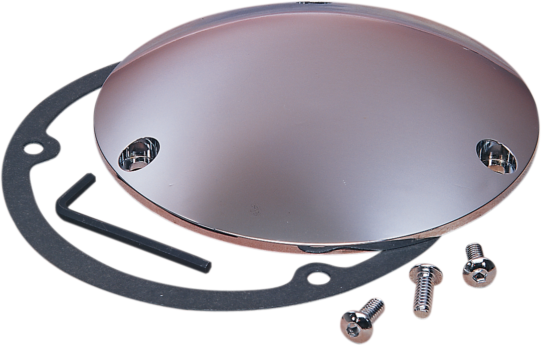 Chrome derby cover by Drag Specialties for Harley-Davidson Big Twin 1970-1998, featuring polished chrome finish and detailed design.