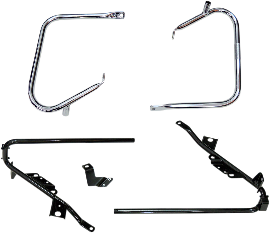 Chrome saddlebag support kit for FLH/FLT Harley Davidson 1997-2008 by Drag Specialties, includes support brackets and hardware.