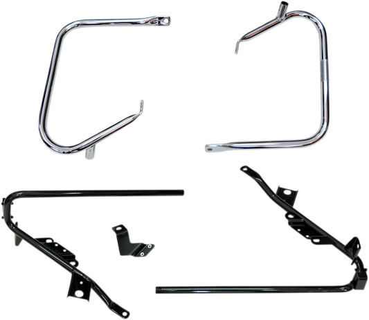 Chrome saddlebag support kit for FLH/FLT Harley Davidson 1997-2008 by Drag Specialties, includes support brackets and hardware.
