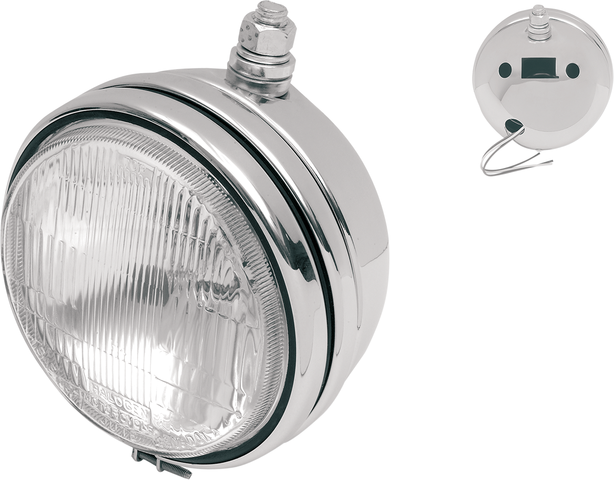 Chrome 5-3/4 inch headlight by Drag Specialties for 75-89 FX and XL models, featuring a classic round design.