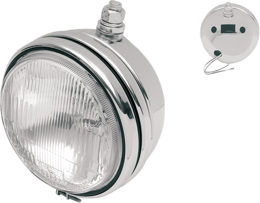 Chrome 5-3/4 inch headlight by Drag Specialties for 75-89 FX and XL models, featuring a classic round design.