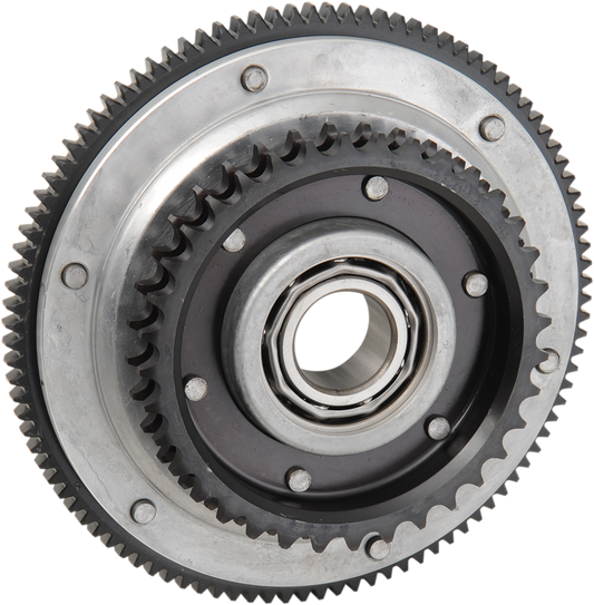 Drag Specialties clutch shell for Harley Big Twin 1998-2006, durable metal construction with detailed branding and mounting points
