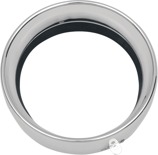 Chrome 2-inch extended headlight trim ring for 5-3/4 inch headlights by Drag Specialties, part #160341-BXLB1.