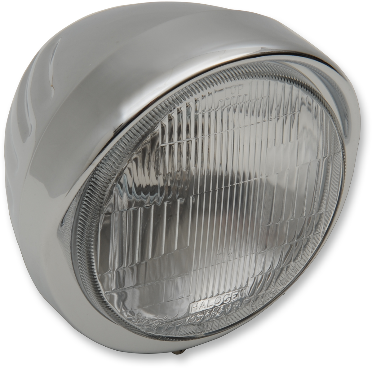 Drag Specialties 5-3/4" grooved headlight with visor, black finish, designed for custom motorcycle headlights.
