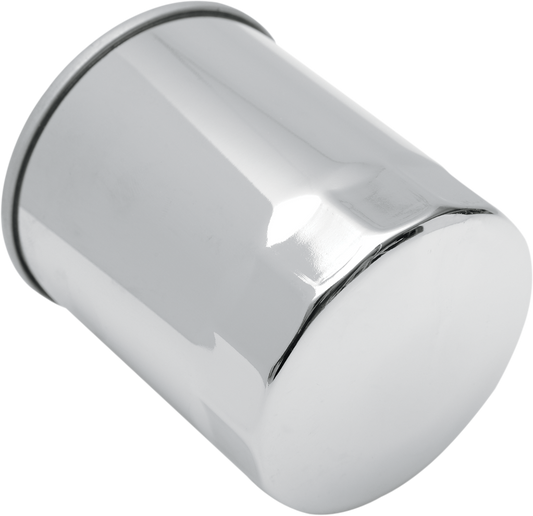 Chrome Drag Specialties oil filter 14-0003-BX18 for FXR, Softail, Sportster, and Touring motorcycle models.