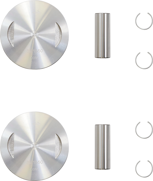 DRAG SPECIALTIES Twin Cam piston kit with +.005 inch bore, shown with pistons and components for motorcycle engine upgrade.
