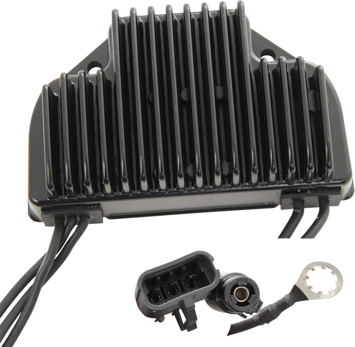 Black DRAG SPECIALTIES regulator for 2002-2007 V-Rod motorcycles, part number 74494-02BK, shown on a plain background.