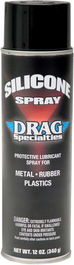 DRAG SPECIALTIES Silicone Spray 12 oz aerosol, ideal for metal, rubber, and plastic surfaces on motorcycles and automotive parts.