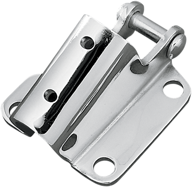 DRAG SPECIALTIES chrome kickstand mounting support 11-0121-BC2 for motorcycle kickstands, shown mounted on bike.