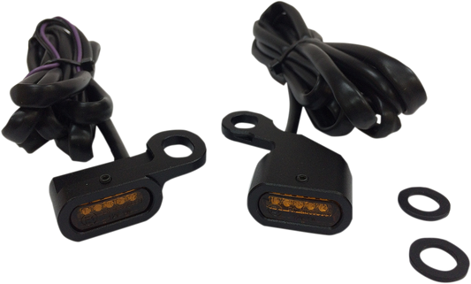 DRAG SPECIALTIES LED handlebar marker lights in black and amber for motorcycle handlebars, model L22-0230MBAENU.