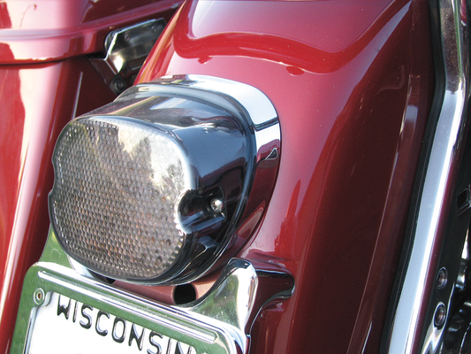 Drag Specialties L24-0436DMLED smoke motorcycle taillight with full LED board for modern bikes, featuring a sleek smoked lens.