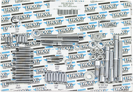 DRAG SPECIALTIES MK110S Harley FX/FL motor bolt set with smooth and socket-head bolts, designed for Harley Davidson motorcycle engines.