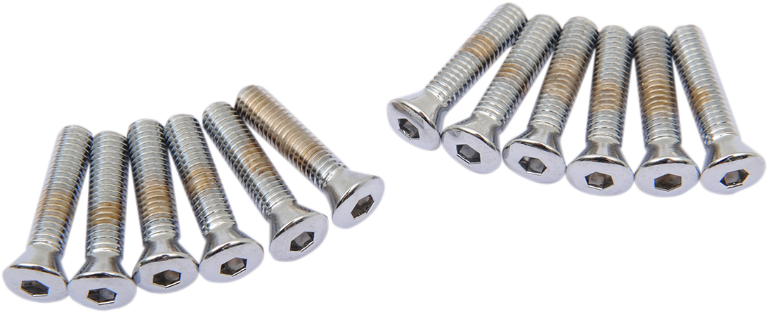 Chrome knurled cam cover bolt kit for Harley-Davidson from DRAG SPECIALTIES, fits models 1936-1969, with detailed knurled design.