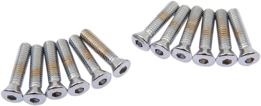 Chrome knurled cam cover bolt kit for Harley-Davidson from DRAG SPECIALTIES, fits models 1936-1969, with detailed knurled design.