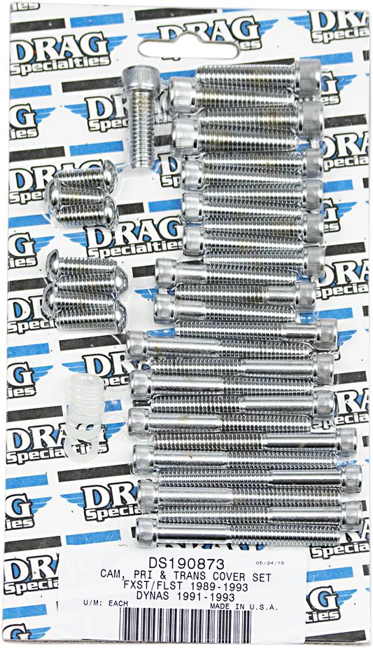 DRAG SPECIALTIES MK197 Camshaft, Primary, and Transmission Bolt Kit with metal bolts and hardware for motorcycle engine repair.