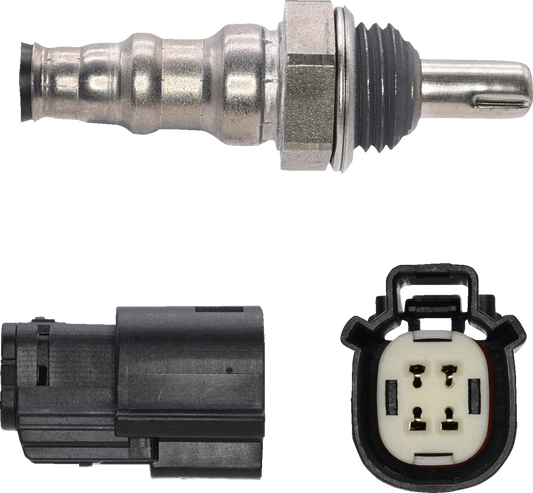 DRAG SPECIALTIES oxygen sensor 932-14063 for 4-W direct fit motorcycle applications, shown installed on engine.