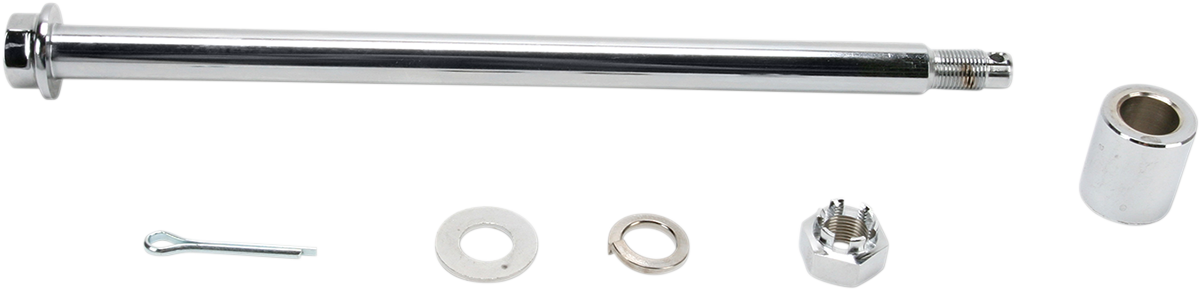 Drag Specialties rear chrome axle kit for Harley Touring 1980-1999, includes detailed parts for custom motorcycle enhancement.