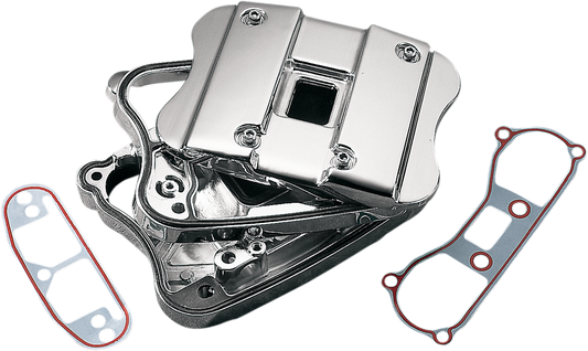 Chrome rocker box for Harley Sportster by Drag Specialties, featuring polished metal and detailed design.