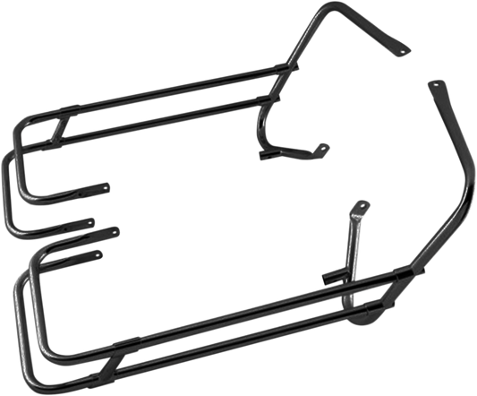 Black saddlebag rail kit for FL motorcycles, designed by Drag Specialties for 1997-2008 Harley-Davidson models with part number 21042B.