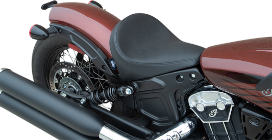 Black vinyl 3/4 solo seat by Drag Specialties Seats, designed for motorcycle comfort and style.