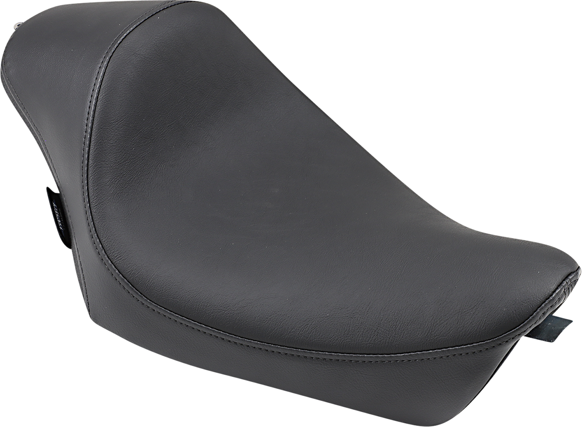 Drag Specialties Cafe Solo seat for Harley XL 2010-2022, with smooth finish and part number 0804-0607, shown from a side angle.