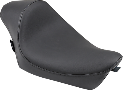 Drag Specialties Cafe Solo seat for Harley XL 2010-2022, with smooth finish and part number 0804-0607, shown from a side angle.
