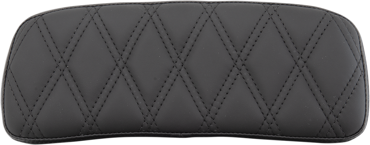 Drag Specialties Seats chopped Tour-Pak pad in Double Diamond Black, showing textured black leather with reinforced stitching.