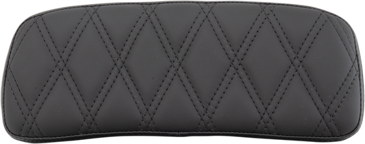 Drag Specialties Seats chopped Tour-Pak pad in Double Diamond Black, showing textured black leather with reinforced stitching.