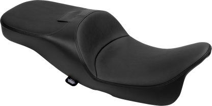 Drag Specialties extended reach Freedom seat for FLT/FLH motorcycles, vinyl smooth finish, 2009-2025, part number 4696A.