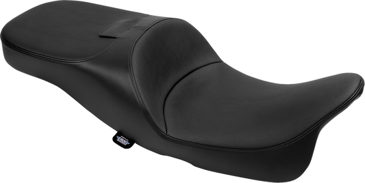 Drag Specialties extended reach Freedom seat for FLT/FLH motorcycles, vinyl smooth finish, 2009-2025, part number 4696A.