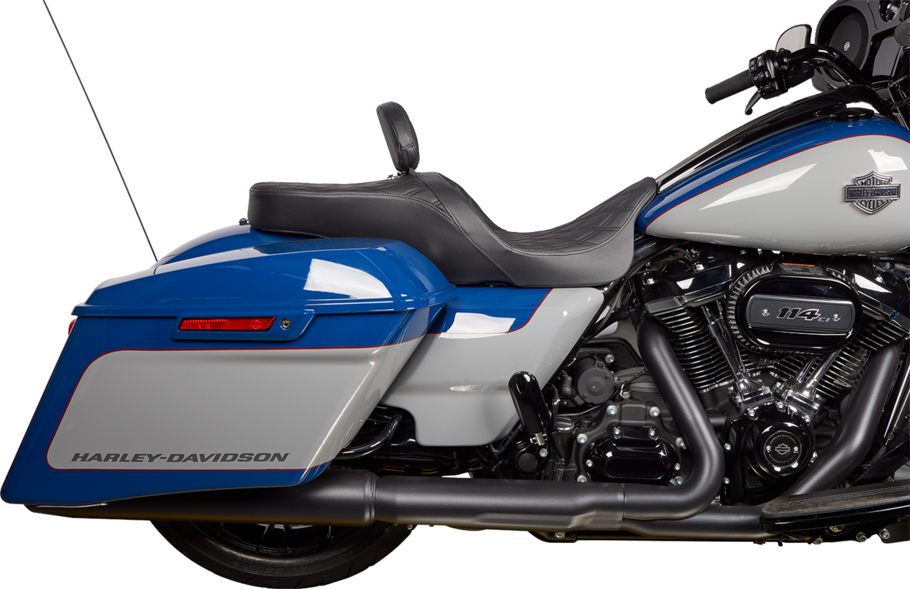 Drag Specialties EZ Glide II small backrest with vinyl cover, double diamond black stitch, designed for comfort and style.