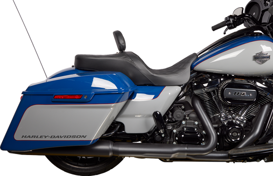 Drag Specialties EZ Glide II small backrest with vinyl cover, double diamond black stitch, designed for comfort and style.