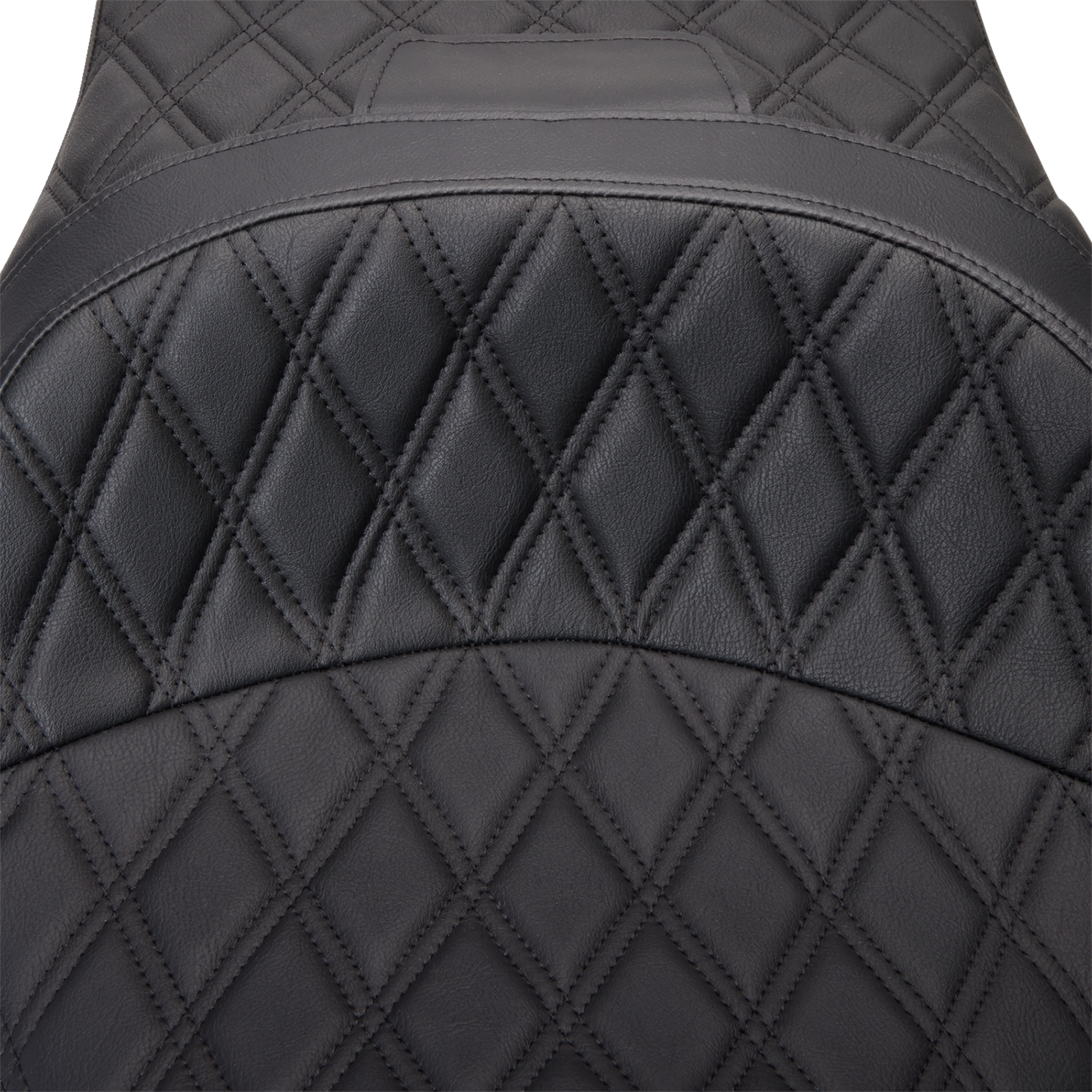 Black vinyl Drag Specialties Freedom Seat with double diamond stitching for Harley FLH models 2009-2023.