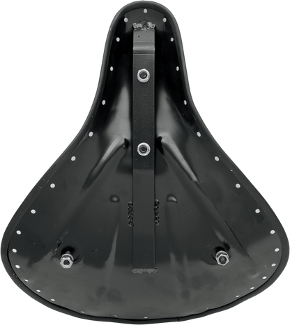 Drag Specialties large spring solo seat pan with cushioned seat for motorcycle comfort and style.