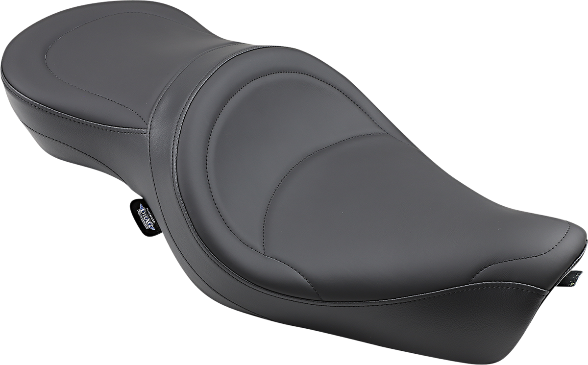Drag Specialties low-profile touring seat for XL motorcycles, wide fit with mild stitching, designed for comfortable riding.