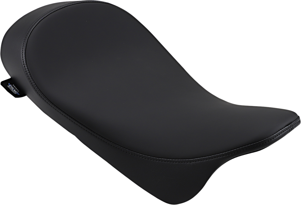 Drag Specialties low solo seat for Harley FL 2008-2023 with solar leather finish, shown from side angle.