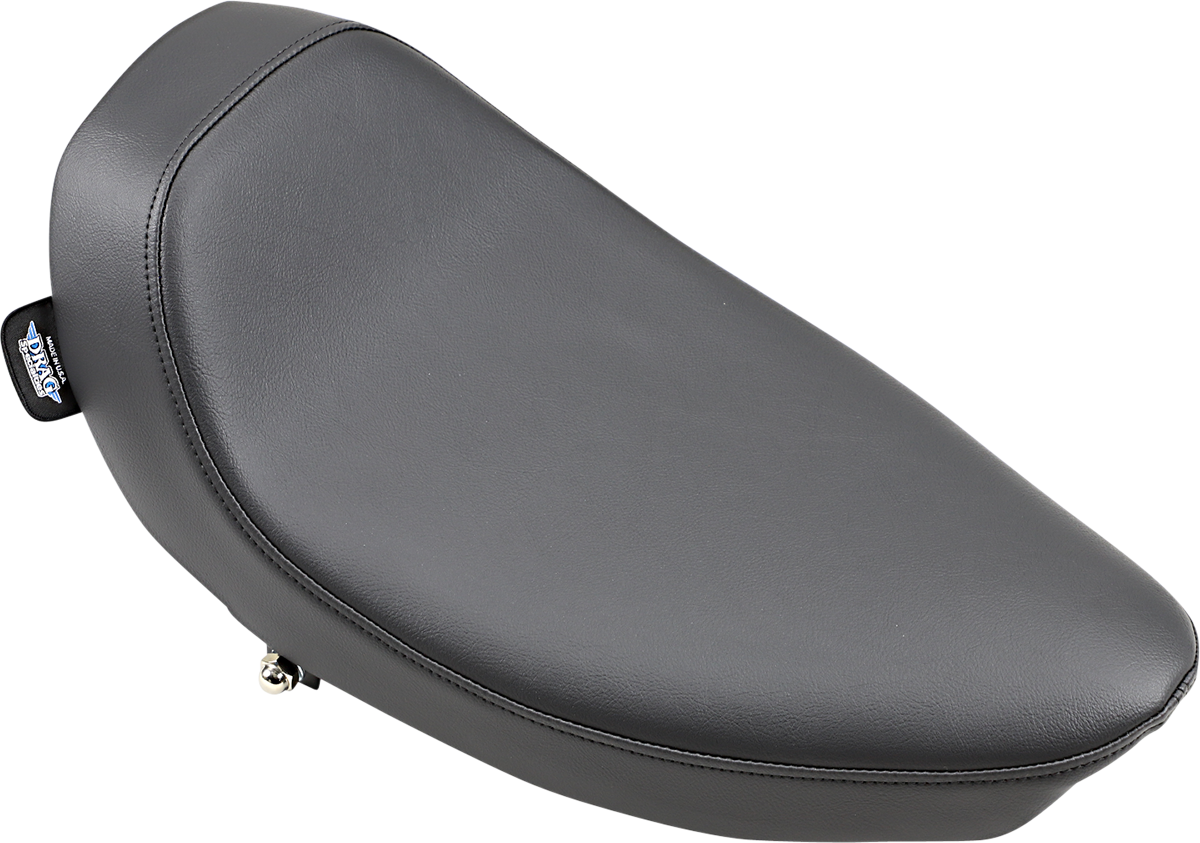 Drag Specialties low solo seat with smooth finish for FX/FL bikes from 1958 to 1984, shown on a motorcycle seat.