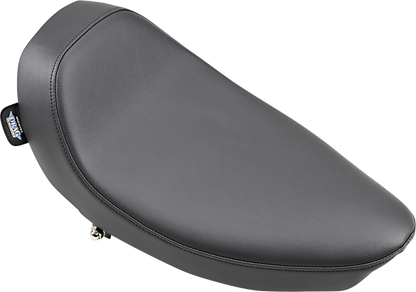 Drag Specialties low solo seat with smooth finish for FX/FL bikes from 1958 to 1984, shown on a motorcycle seat.