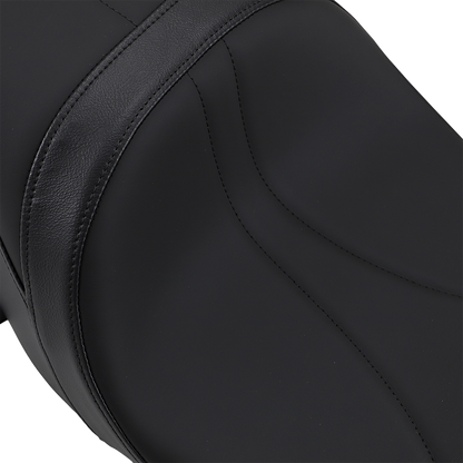 Drag Specialties low touring seat with solar reflective leather on Harley FL from 2008 to 2023, shown from a side angle