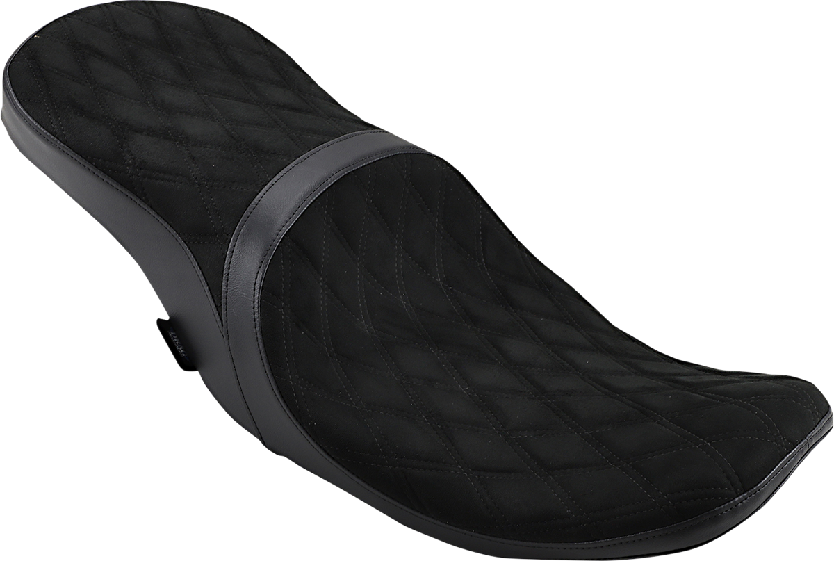 Low touring seat by Drag Specialties for Harley FL models 2008-2023 with vinyl cover, designed for comfortable long rides.