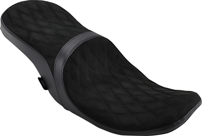 Low touring seat by Drag Specialties for Harley FL models 2008-2023 with vinyl cover, designed for comfortable long rides.