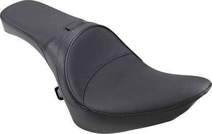 Drag Specialties Seats one-piece smooth seat for FLST/FXST 1984-1999 with optional driver backrest on motorcycle.