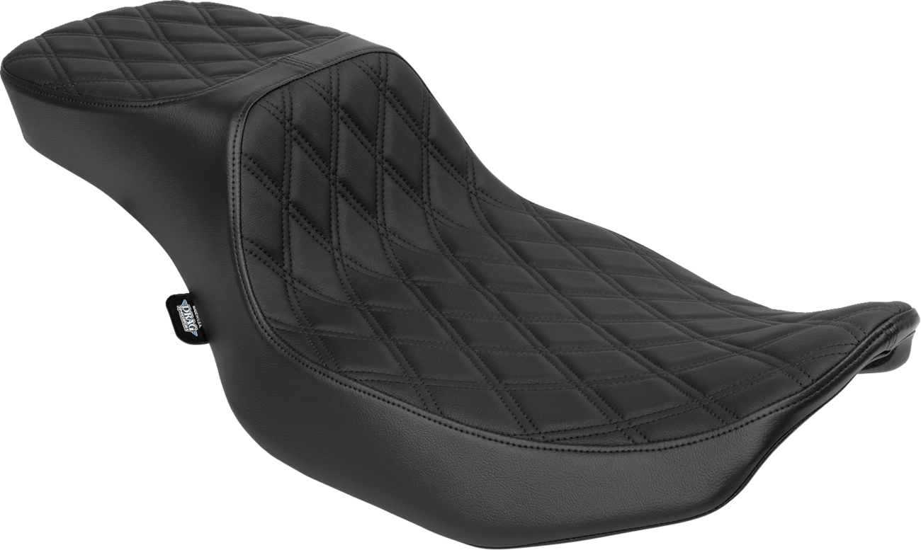 Black vinyl Drag Specialties Performance Predator 2-up seat with double diamond stitching for FLHX and FLTR 2023-2024 motorcycles.