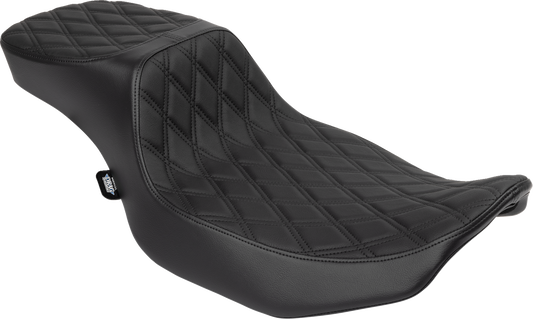 Black vinyl Drag Specialties Performance Predator 2-up seat with double diamond stitching for FLHX and FLTR 2023-2024 motorcycles.