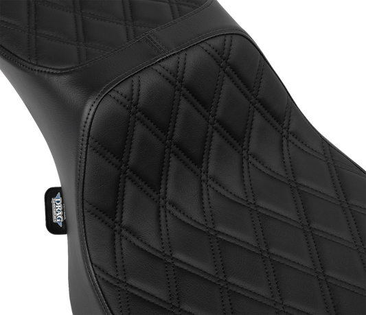 Black vinyl Drag Specialties Performance Predator 2-up seat with double diamond stitch for FLHX and FLTR Harley motorcycles.
