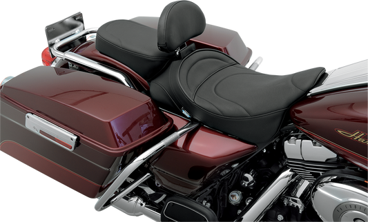 Drag Specialties pillion seat for FL 1999-2022, narrow and mild stitched, motorcycle seat with comfortable padding and stylish design.
