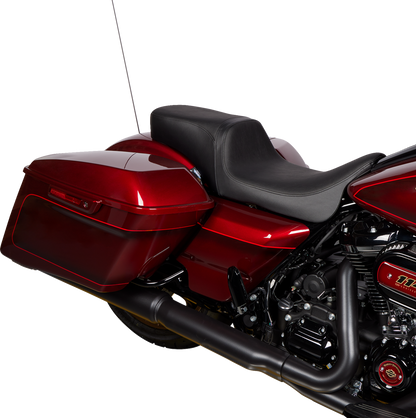 Black vinyl Drag Specialties Predator 2-up seat with smooth finish for Harley FLH/FLT models, 2008-2024, part #0801-1487.