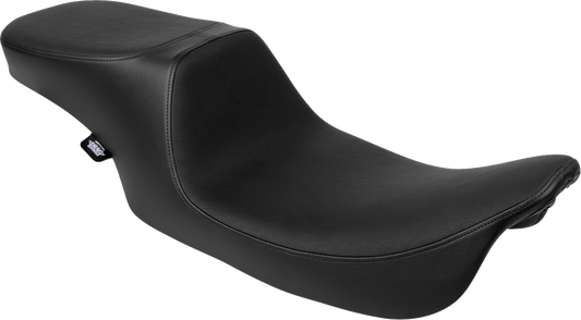 Drag Specialties Predator 2-up seat for Harley FL models 1997-2007, smooth vinyl, motorcycle seat with ergonomic design.