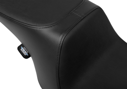 Drag Specialties Predator 2-up seat for Harley FL models 1997-2007, vinyl smooth finish, motorcycle seat with contour design.